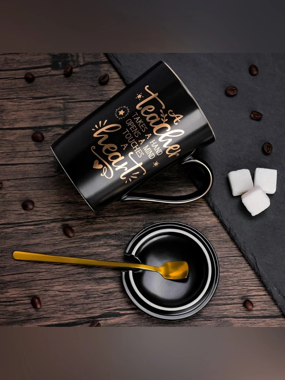 New in box Teacher Appreciation Black and Gold Ceramic Mug Gift Set